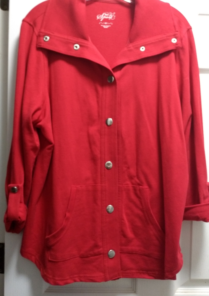 Style &Co French Terry Utility Jacket 0X Red